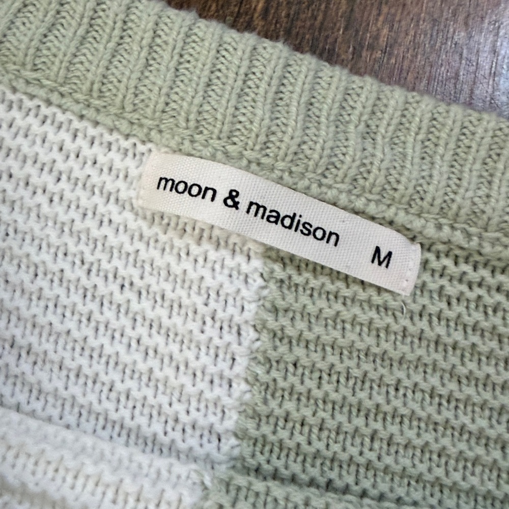 moon & madison Olive and Cream Block Sweater checkered soft stretchy medium - Picture 2 of 6